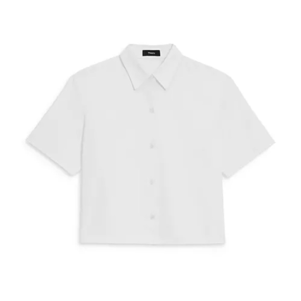 Theory Boxy Short Sleeve Oxford Shirt Optic White Cotton Sz S NWT - Picture 15 of 15